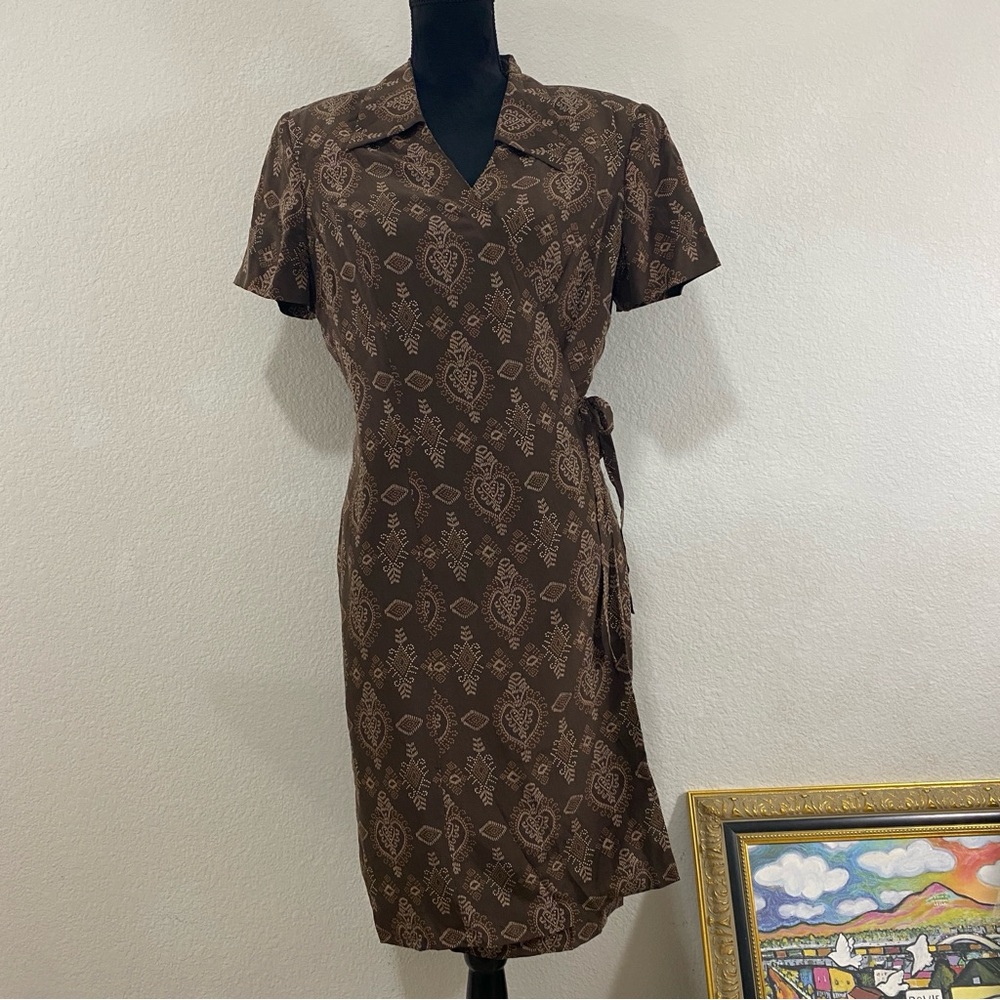 Vintage 90s Patrick Collection‎ 100% Silk Wrap Dress, Shoulder Pads, Gorgeous!